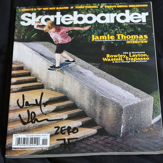 Jamie Thomas Signed Skateboarder Magazine – November 2008 – Zero